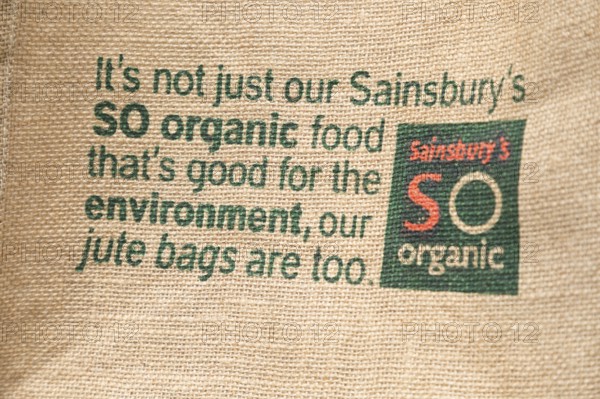 So Organic juts shopping bag from Sainsbury supermarket, England, UK