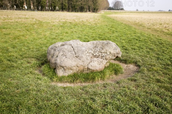 Prehistoric former standing sarsen stone, the Cuckoo Stone, Durrington, Wiltshire, England, UK