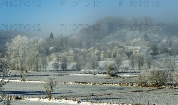 Aubrac plateau in winter. Lozere department. Occitanie. France