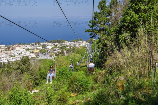 Chairlift from Anacapri to Monte Solaro 589m, Capri, Campanian Archipelago, Gulf of Naples,