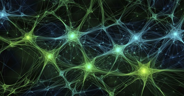 Flowing neural network, with glowing nodes connecting and disconnecting in a smooth and rhythmic