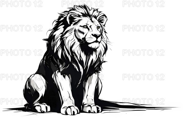 Black and white line art lion, AI generated