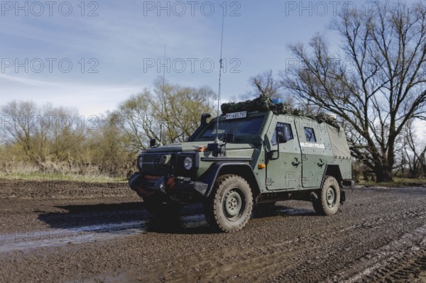 An armoured Bundeswehr vehicle of the Dingo type of the military police, photographed during the