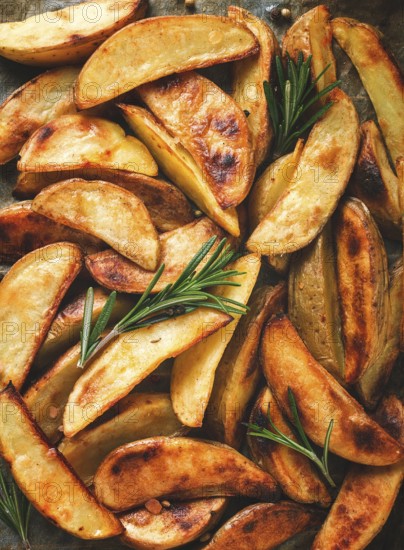 Fried potato slices, homemade, on parchment, burned, top view, close-up