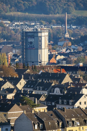 View over Wuppertal-Oberbarmen, the Gaskessel, a gasometer, exhibition hall, event location,