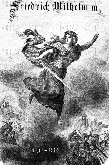 Cover picture, Frederick William III, 1797 to 1840 King of Prussia, war, battle, floating goddess