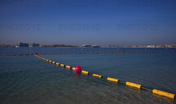 Pontoon floating line to demarcate the swimming area on the beach, Nakheel West Beach, The Palm