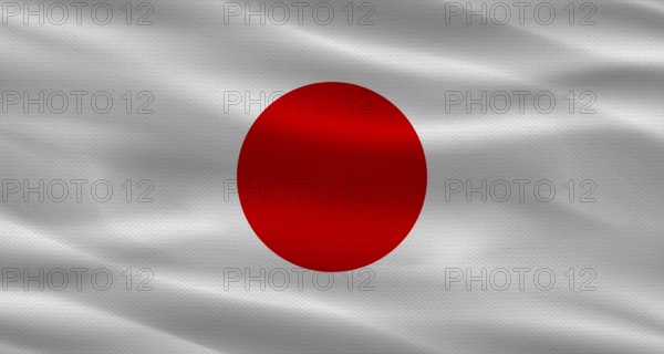 Japan flag with fabric texture waving. Close up of flag of Japan with cloth texture