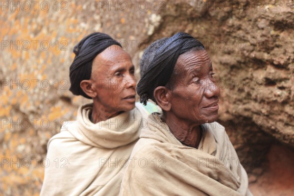 Pilgrims at the rock-hewn churches in Lalibela, Ethiopia, Africa