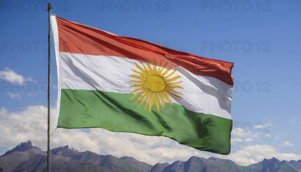 The flag of Kurdistan flutters in the wind