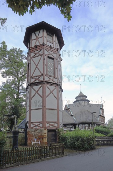 Water tower and Kurmittelhaus, spa hotel, spa garden, Bad Münster am Stein-Ebernburg, Bad