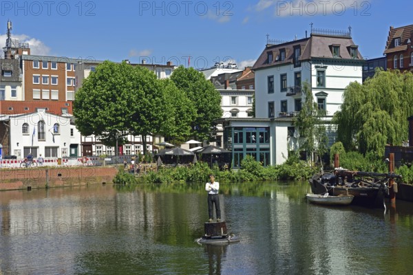 Europe, Germany, Hamburg, Bergedorf district, old town, Serrahn, city harbour, art, buoy man by