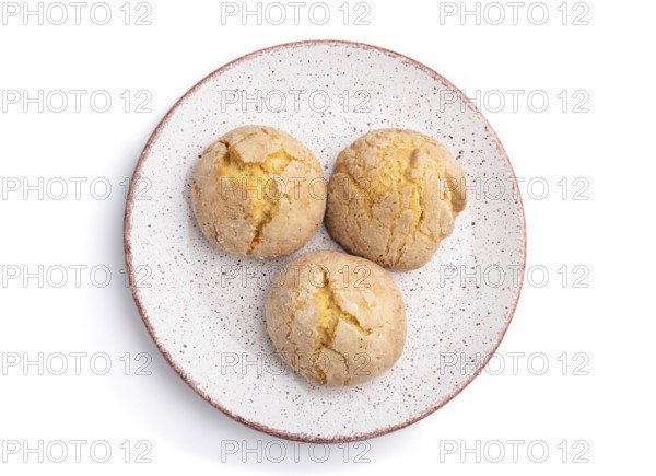 Almond cookies isolated on white background. Top view, close up