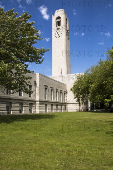 Tower of Brangwyn Hall, Guildhall, Swansea, West Glamorgan, South Wales, UK