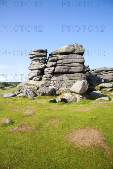 Granite upland landscape at Combestone Tor, near Hexworthy, Dartmoor national park, Devon, England,