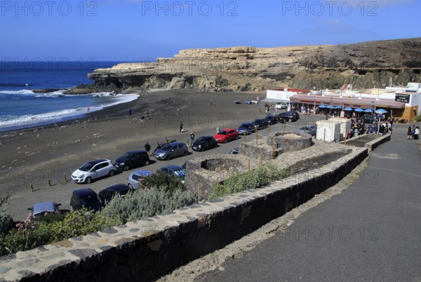 Black sand beach at the coastal village of Ajuy, Fuerteventura, Canary Islands, Spain, Europe