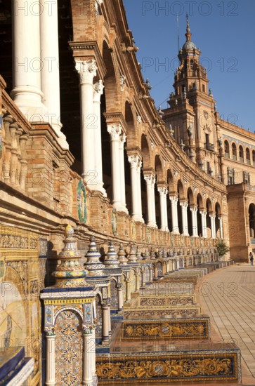The Plaza de España, Seville, Spain built for the Ibero-American Exposition of 1929. It is a