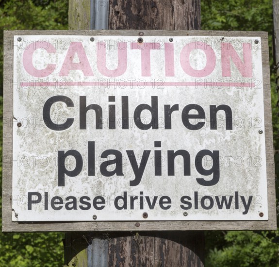 Caution children playing road sign, England, UK