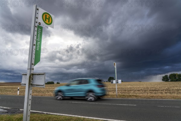 Single stop of bus line 510 between Korbach and Bad Wildungen, country road near Waldeck in North