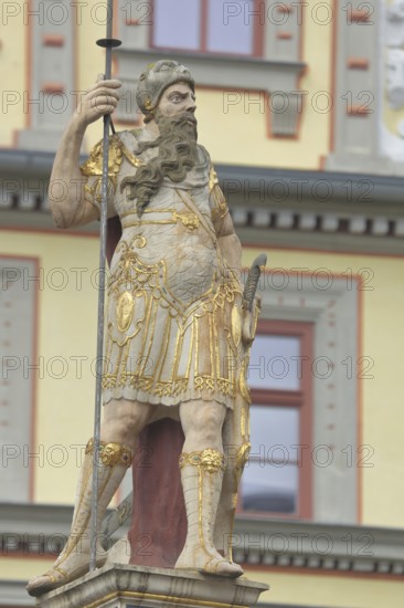 Roman sculpture, warrior with coat of arms, man, lance, knight, lansquenet, historical, Roman,