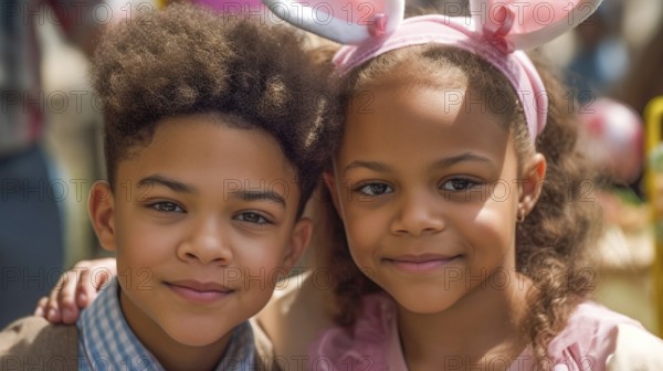 Portrait of a beautiful mulatto brother and sister dressed in their sunday best, generative AI, AI