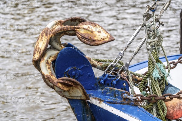 Rusty anchor of a fishing boat, harbour, Bremerhaven, Lower Saxony, Germany, Europe