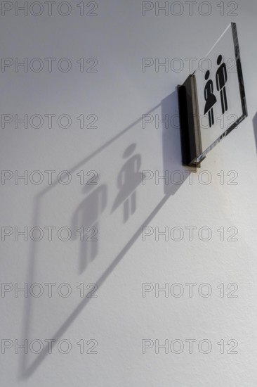 Transparent sign, indication of toilets, WC, with shade