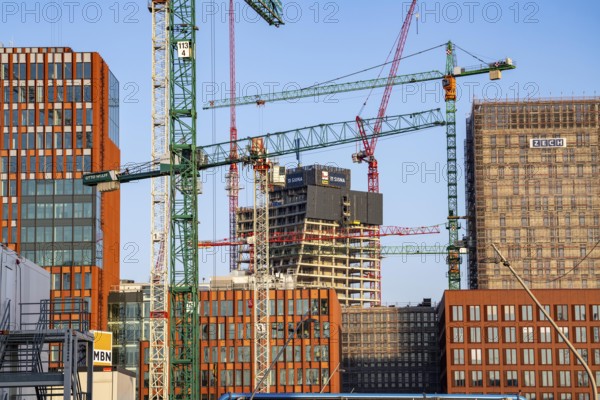 Construction sites in the east of Hafencity Hamburg, office building, new district on the Elbe, on