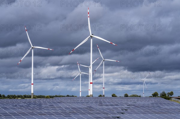 Solar park and wind farm near Morschheim, part of the municipality of Kirchheimbolanden,