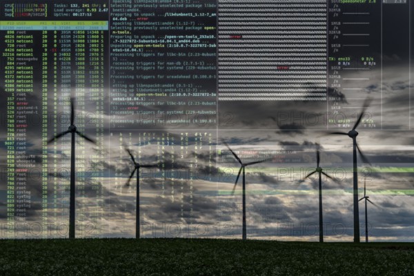Symbolic image Critical infrastructure, blackout risk, cyberterrorism, wind farm near Holzweiler,
