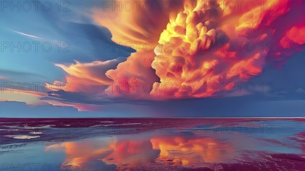 AI generated painting of a surreal landscape with mountains and a lake with digital brush strokes