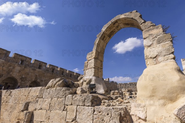 Jerusalem, Israel, landmark citadel Migdal David Tower of David in Old City near Jaffa Gate., Asia