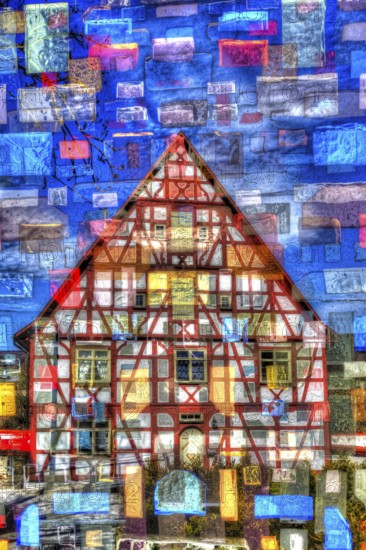 Creative shot, half-timbered house, alienated, glass blocks, creative, colourful, colourful, all
