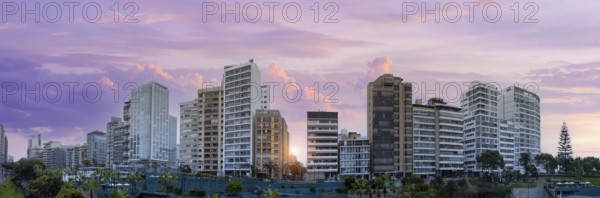 Peru, luxury condominiums located near Miraflores Lima Malecon promenade on the ocean shore, South