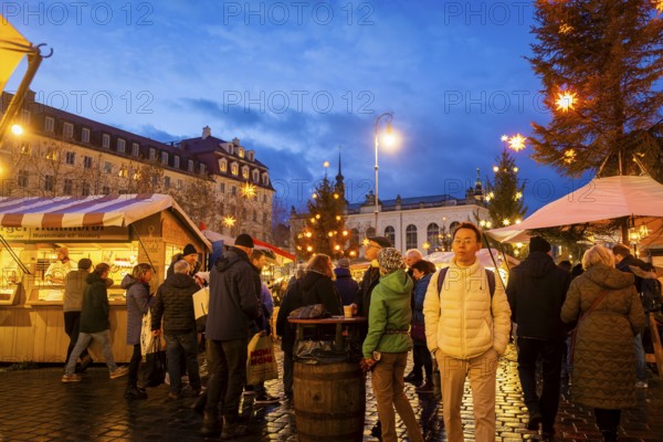 The historic Christmas market on the Neumarkt in front of the Church of Our Lady, Dresden, Saxony,
