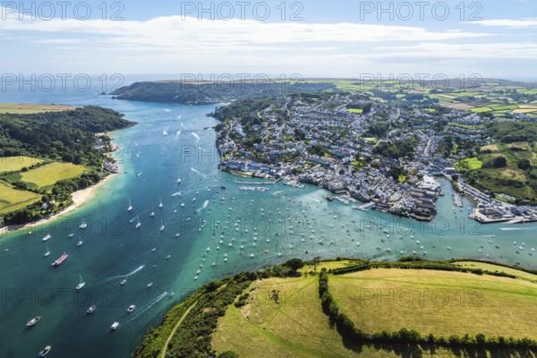 Salcombe and Mill Bay over Kingsbridge Estuary from a drone, Batson Creek, Southpool Creek, Devon,