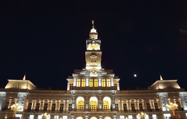 Banat, city of Arad, city centre, city hall at night, illuminated, Romania, Europe