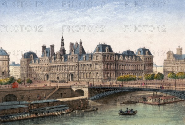 Hotel de Ville, City Hall, Paris in the 19th century, France, Historical, digitally restored