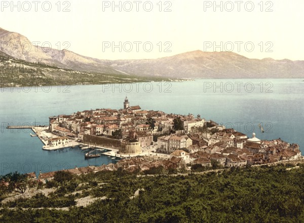 Curzola, today Korcula, general view, Dalmatia, Croatia, Austro-Hungary, digitally restored