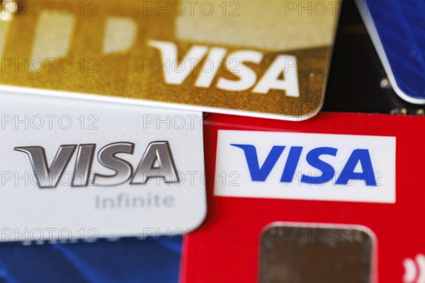 Credit cards from VISA to pay as background in Stuttgart, Germany, Europe