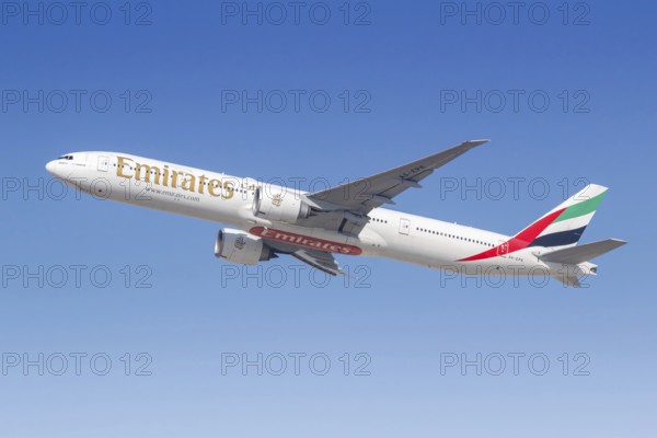 An Emirates Boeing 777-300ER aircraft with the registration number A6-EPK at Dubai Airport, United