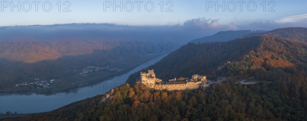 Aggstein castle ruins at sunrise, Schönbühel-Aggstein, Wachau, Lower Austria, Austria, Europe