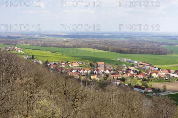 View from the Albertturm observation tower on the Collm on Collm village, Wermsdorf, Saxony,