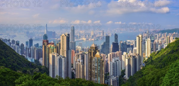 Famous view of Hong Kong, Hong Kong skyscrapers skyline cityscape panorama from Victoria Peak on