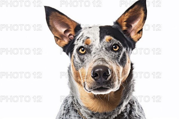 Portrait of Australian Cattle dog in front of white background. KI generiert, generiert AI