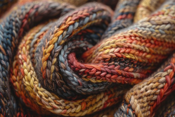 Close up of knitted fabric with autumn colors. Generative Ai, AI generated