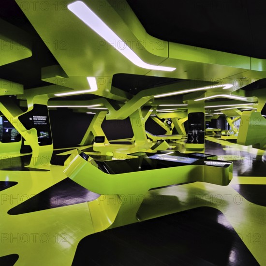 Futuristic exhibition Level Green with three-dimensional network, Autostadt, Wolfsburg, Lower
