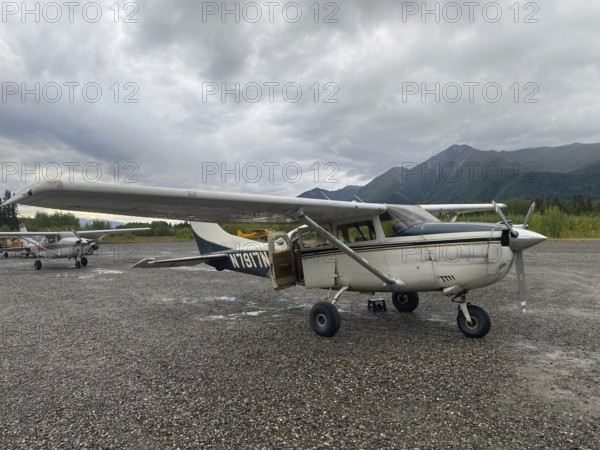 Small propeller plane on the airstrip of McCa Copper River Census, Wrangell-St. Elias National