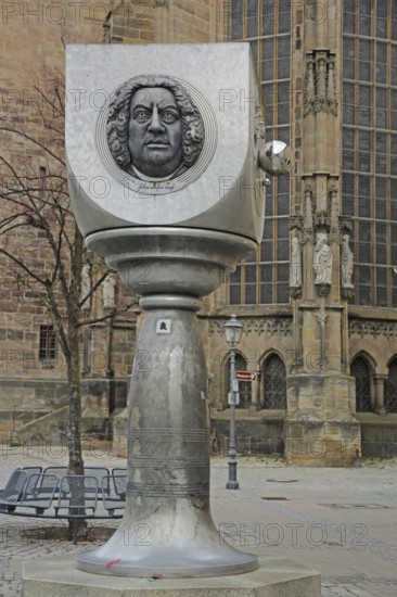 Sculpture AnsBACH-SÄULE by Jürgen Goertz 2003, memorial to Johann Sebastian Bach, head, face,