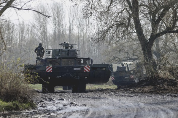 Amphibious vehicles of the type Amphibie M3 of the Bundeswehr taken during the military exercise